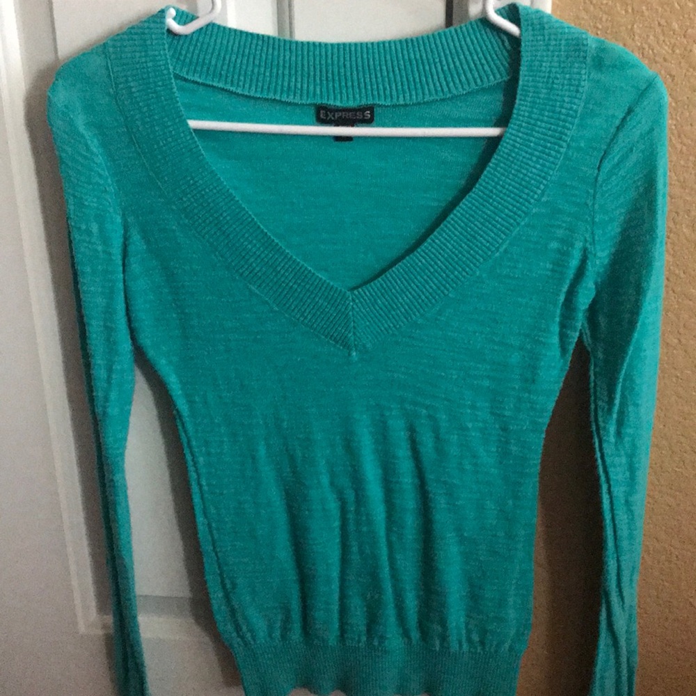 Express V-Neck Teal Sweater